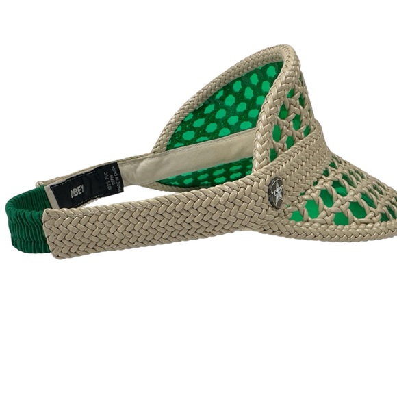 OBEY Green Woven Straw Visor Hat Streetwear Stretch One Size Unisex - Picture 5 of 7